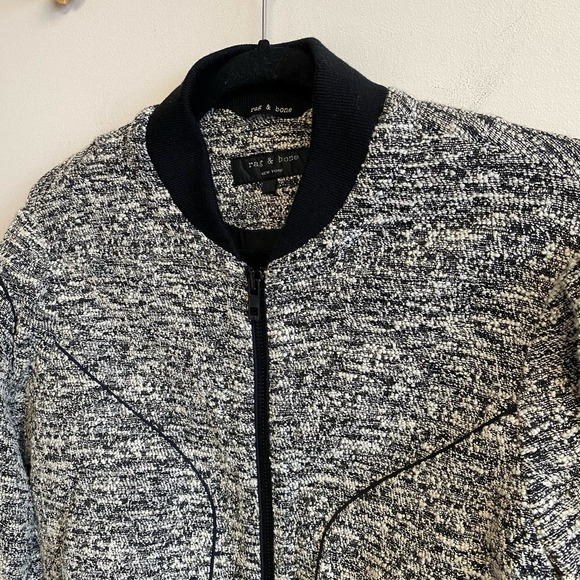 Rag & Bone Aviator Bomber Jacket Black Cream Tweed Size Small - Picture 5 of 9
